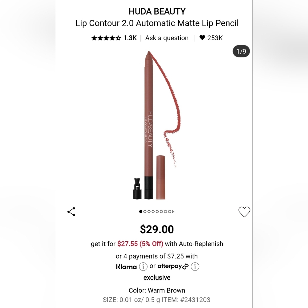 Huda Beauty Lip Contour Pencil in Warm Brown